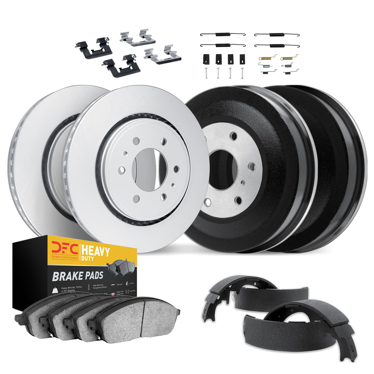 4284-40019 DFC Geospec Rotors with Heavy Duty Brake Pads includes DFC Drums Shoes Hardware and Adjusters