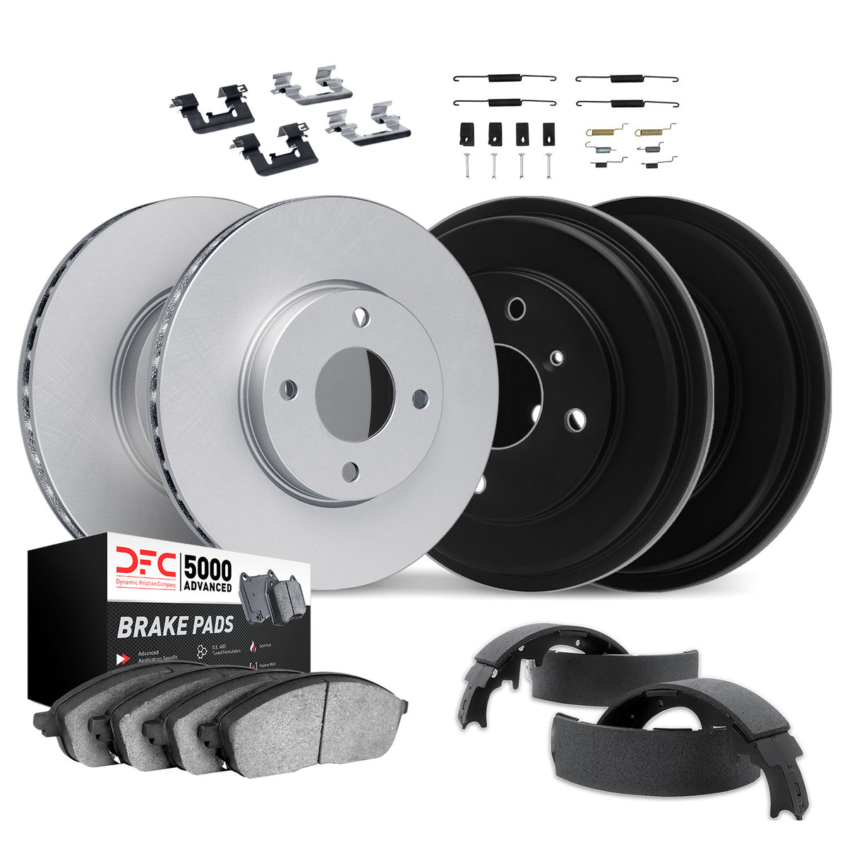 4514-74000 DFC Geospec Rotors with 5000 Advanced Brake Pads includes DFC Drums Shoes and Hardware