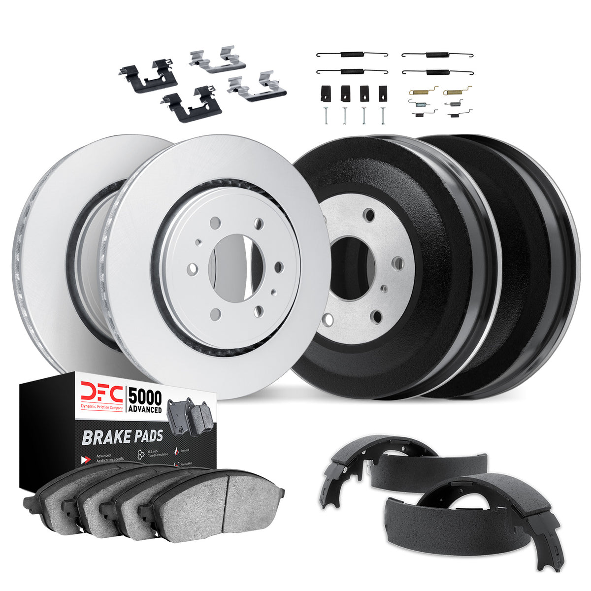 4514-76074 DFC Geospec Rotors with 5000 Advanced Brake Pads includes DFC Drums Shoes and Hardware