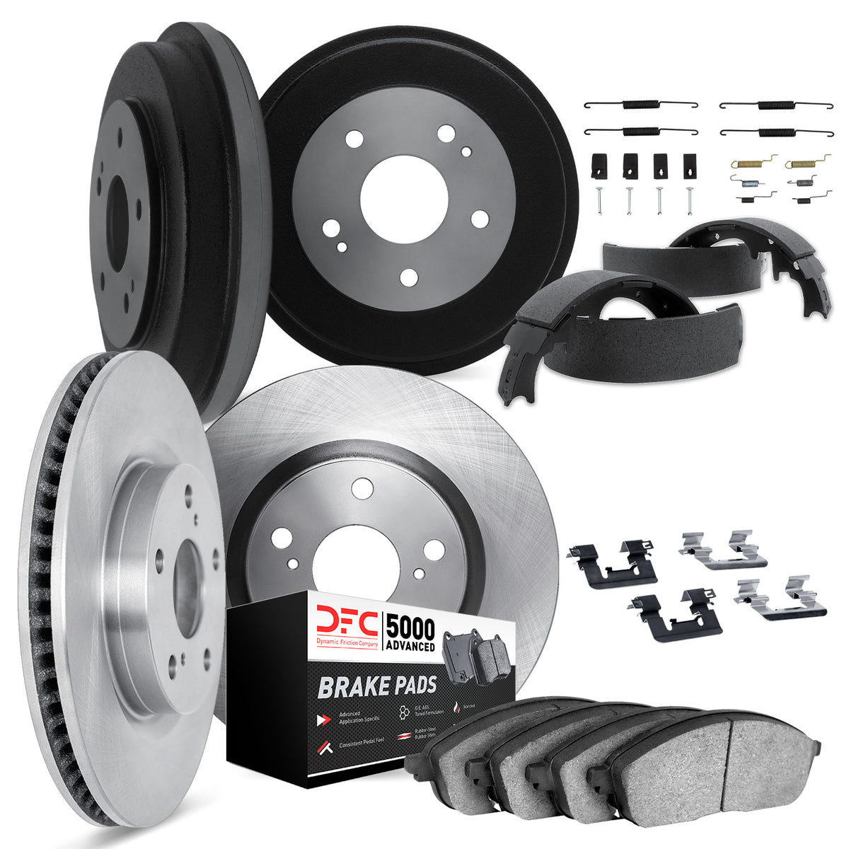6514-76322 DFC Rotors with 5000 Advanced Brake Pads includes DFC Drums Shoes and Hardware
