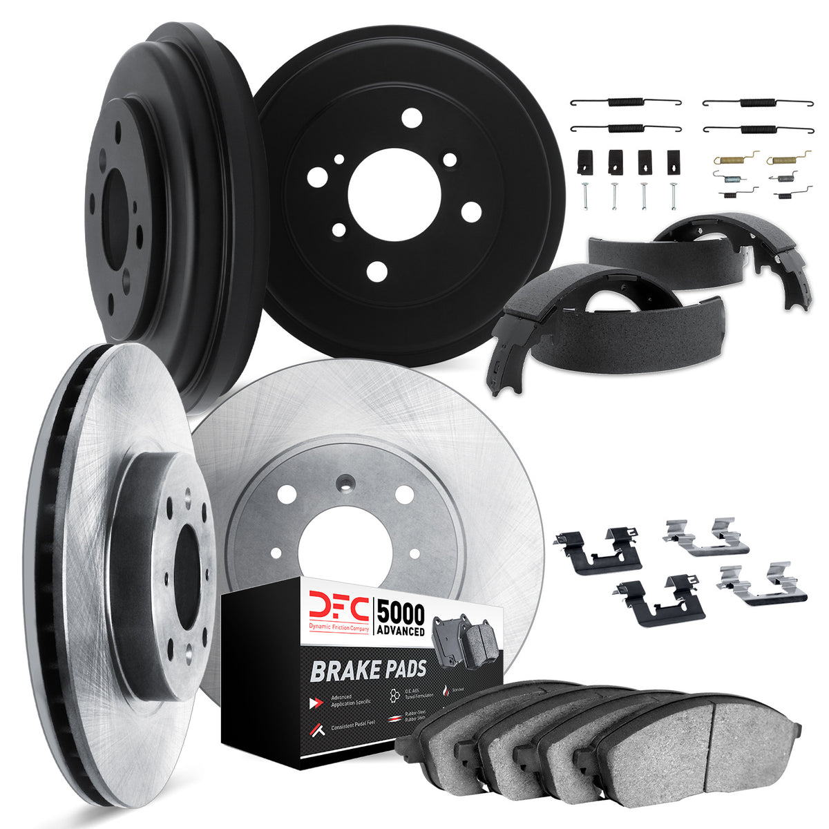 6514-91005 DFC Rotors with 5000 Advanced Brake Pads includes DFC Drums Shoes and Hardware