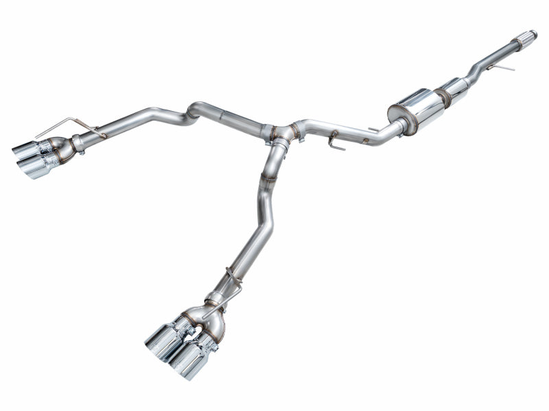 AWE 3015-42007 0FG split-rear catback for 2021+ Chevrolet Suburban and GMC Yukon XL 5.3L with quad Chrome Silver tips